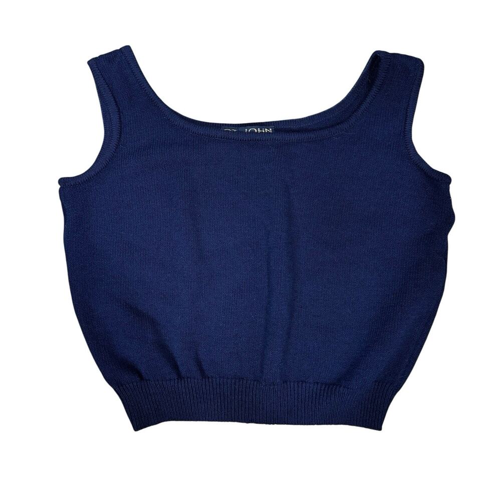 St John Collection Blue Santana Crop Sweater Knit Tank Top Medium Minimalist